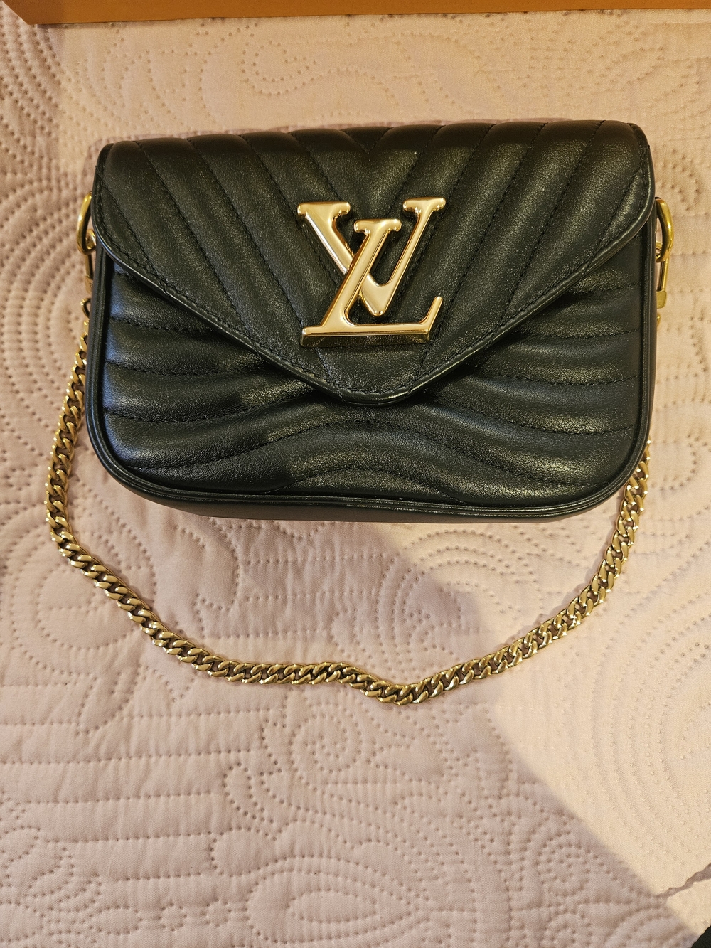 Louis Vuitton Black Quilted Mini Shoulder Bag with Gold Chain